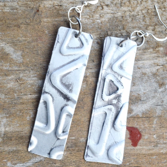 Conceptual Subculture Jewelry - Rectangle Silver Triangle Rustic Long Earrings